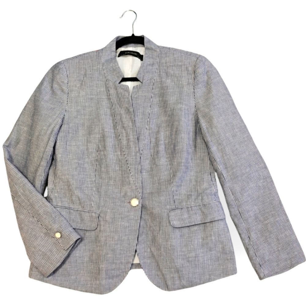 Zara Navy and White Pinstripe Blazer